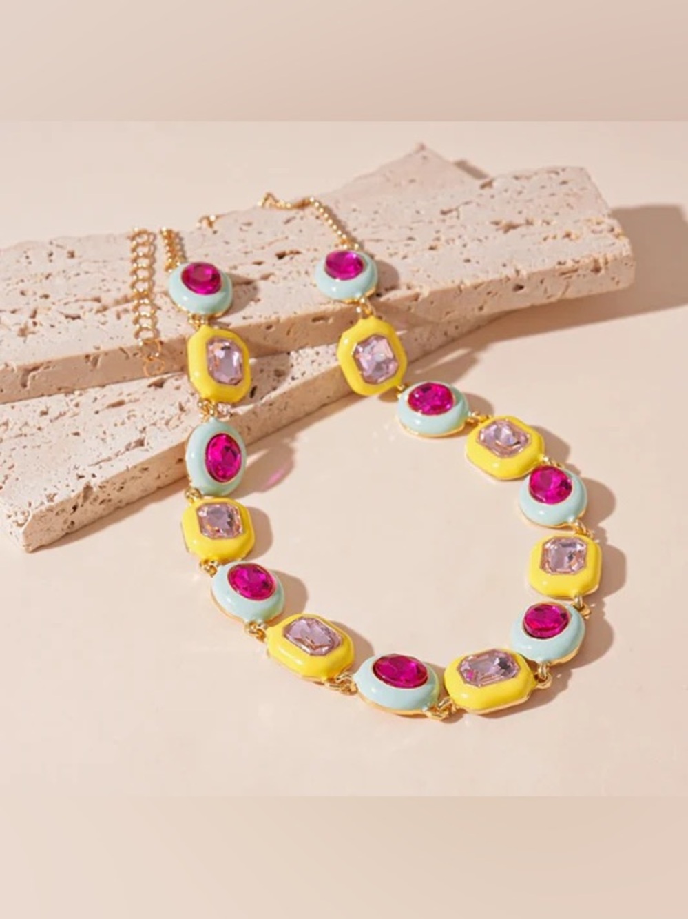 Colorblock Gemstone Statement Necklace with Magnet Clasp